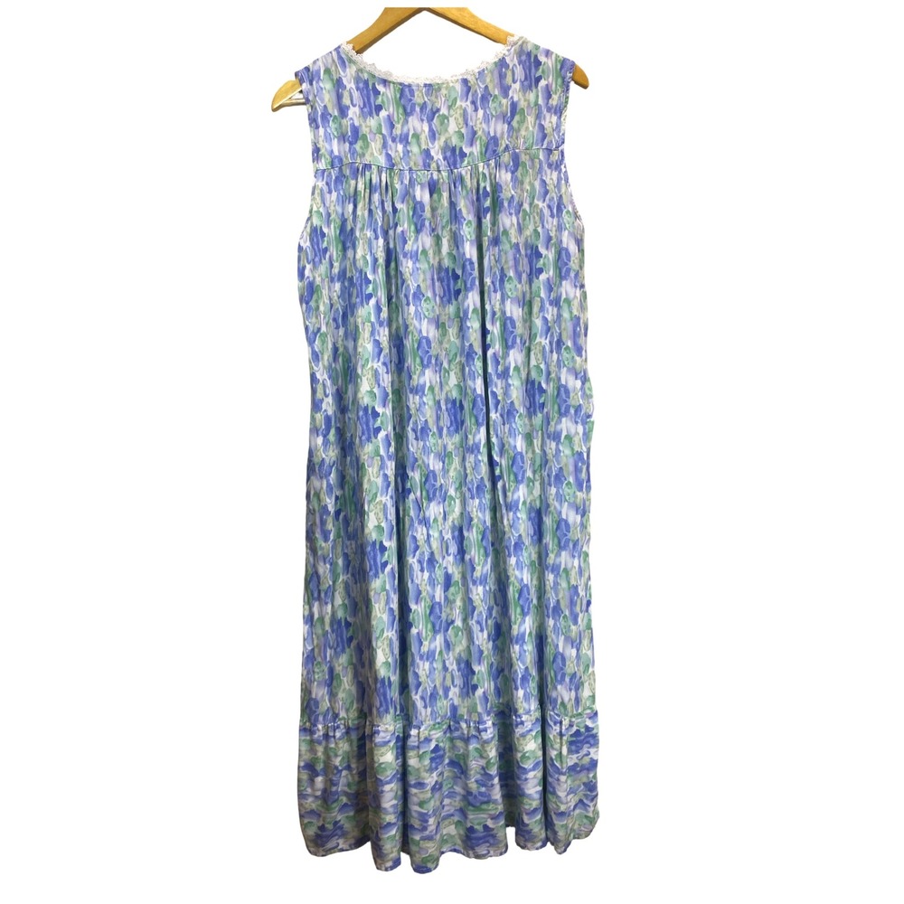 Aoiier Blue Floral Lace Trim Sleeveless Nightgown Maxi‎ Sleep Dress Womens XXL - Picture 2 of 8